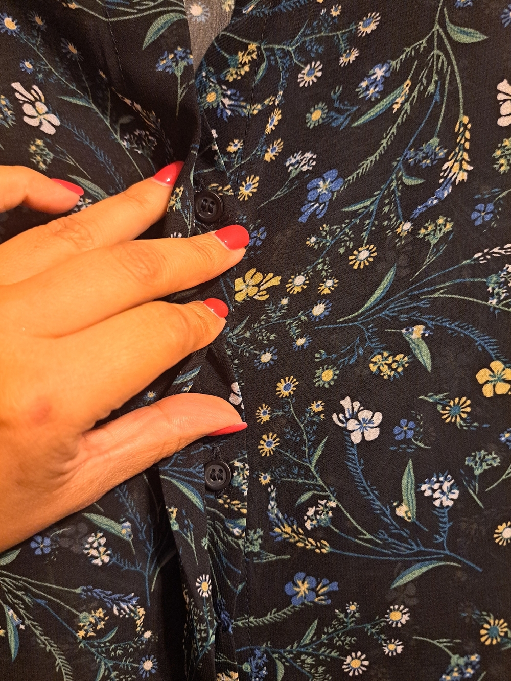Philosophy Navy Sheer Floral Button-Up Blouse with Blue & Cream Accents - Picture 6 of 9